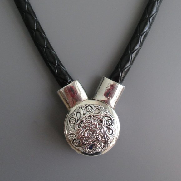 Silver Choker Necklace w/ Interchangeable Pendants Black Braided Leather Cord - Picture 6 of 8